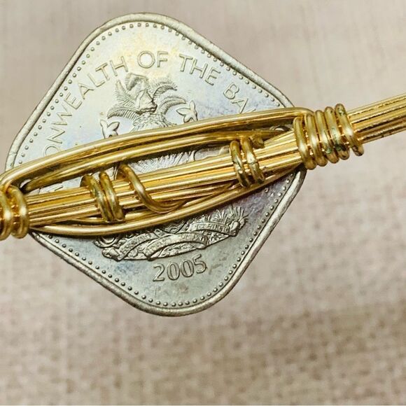 Gold Wire Wrapped Bahamas Coin Bangle Bracelet - Picture 5 of 5